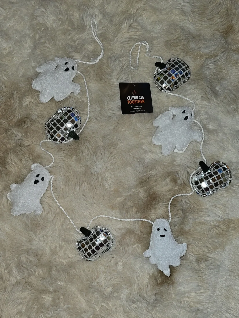 Celebrate Together White Ghost & Silver Mosaic Pumpkin Garland